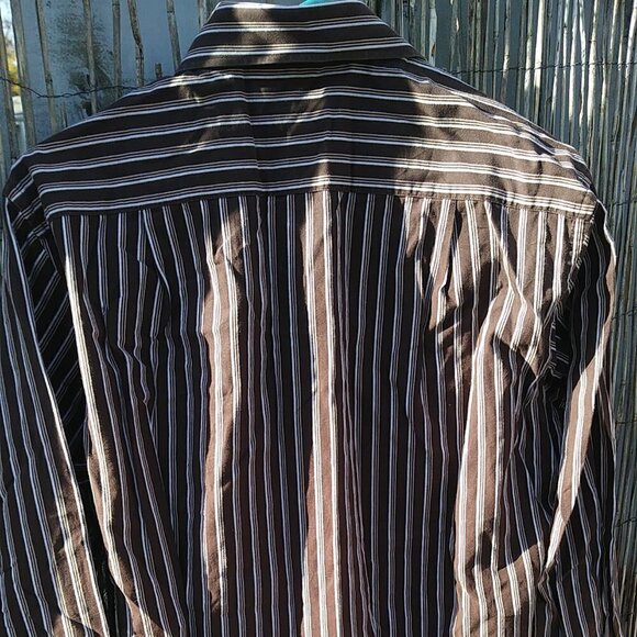 Sean John Men's Brown Tan White Striped Button Down - 15 1/2 - 34/35 - Picture 9 of 12